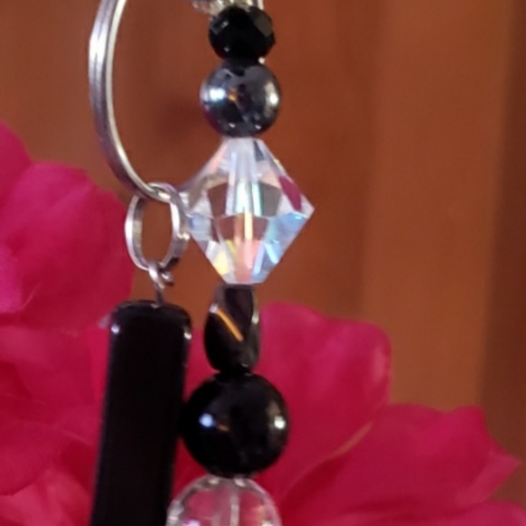 Black & White Crystal Beaded Handcrafted Keychain - Picture 5 of 8